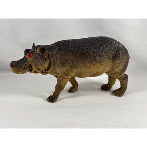 Realistic Brown Hippo Animal Figurine Hand-Painted Plastic Toy Model Collectible